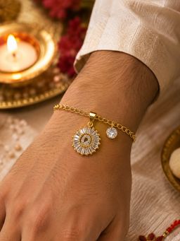 Digital Dress Room - Q Alphabet Crystal Charm Gold Plated Bracelet Rakhi