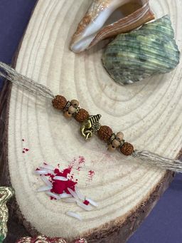 Digital Dress Room - Lord Ganesha with Rudraksha-Tulsi Beads Thread Rakhi
