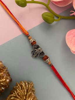 Digital Dress Room - German Silver Oxidized Ganesha Face Mauli Rakhi