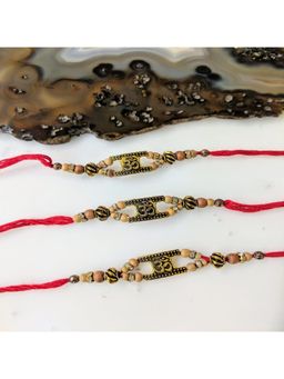 Digital Dress Room - Gold Plated Om with Chandan Beads Rakhis (Pack of 3)