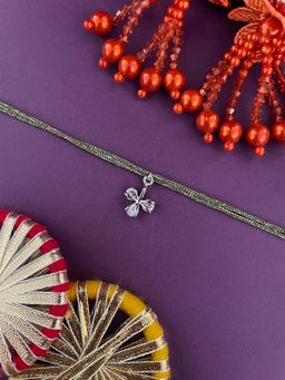 Digital Dress Room - Silver Plated White Flower Solitaire Rakhi