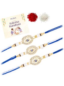 Peora - Evil Eye Stone Thread Rakhis with Greeting Card (Pack of 3)