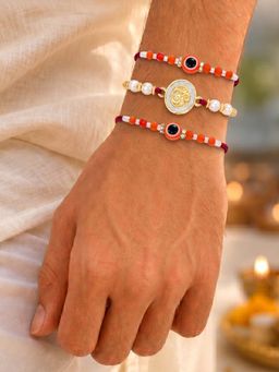 Peora - Evil Eye Om-Bead Stone Thread Rakhis with Greeting Card (Pack of 3)