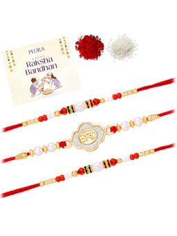 Peora - Multi-Color Beads Stone Thread Rakhis with Greeting Card (Pack of 3)