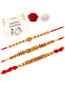 Peora - Multi-Color Beads Stone Thread Rakhis with Greeting Card (Pack of 3)