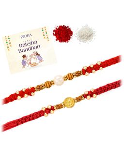 Peora - Thread Pearl Beads Bhaiya Rakhis with Greeting Card (Pack of 2)
