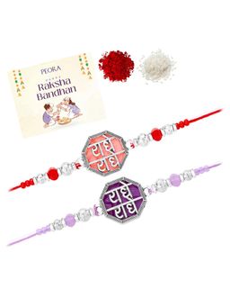 Peora - Multi-Color Radhe-Radhe Radhe-Radhe Thread Rakhis with Greeting Card (Pack of 2)