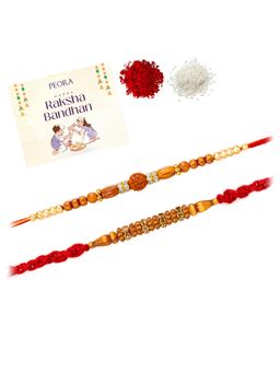 Peora - Rudraksha Stone Thread Rakhis with Greeting Card (Pack of 2)