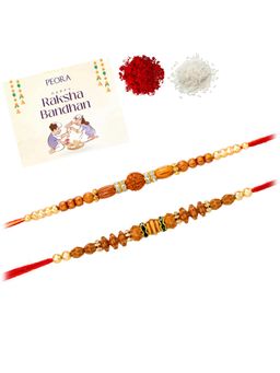 Peora - Rudraksha Stone Thread Rakhis with Greeting Card (Pack of 2)