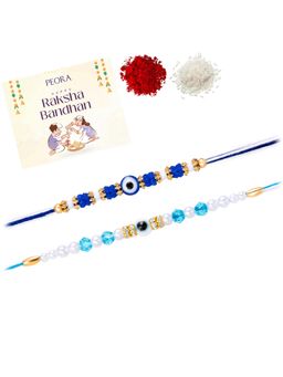Peora - Multi-Color Evil Eye Pearl Thread Rakhis with Greeting Card (Pack of 2)