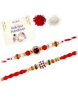 Peora - Multi-Color Evil Eye Stone Thread Rakhis with Greeting Card (Pack of 2)