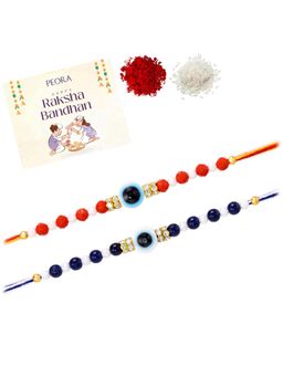 Peora - Multi-Color Evil Eye Stone Rakhis with Greeting Card (Pack of 2)