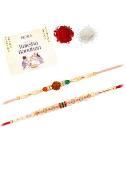 Peora - Multi-Color Thread Rudraksha Rakhis with Greeting Card (Pack of 2)