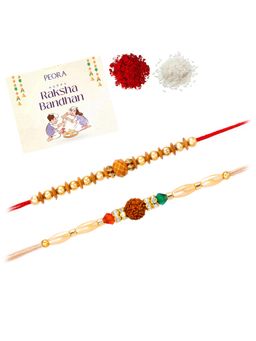 Peora - Multi-Color Stone Thread Rudraksha Rakhis with Greeting Card (Pack of 2)