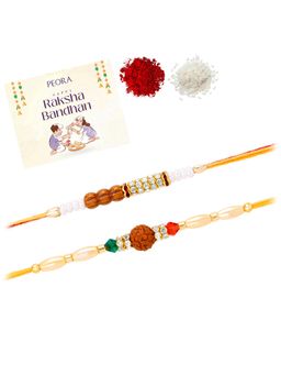 Peora - Multi-Color Stone Rudraksha Thread Rakhis with Greeting Card (Pack of 2)