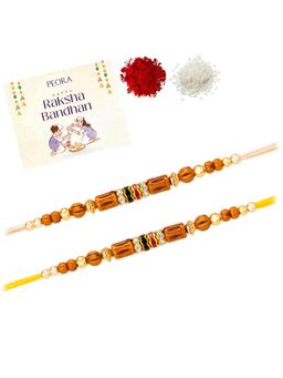 Peora - Multi-Color Stone Beads Thread Rakhis with Greeting Card (Pack of 2)