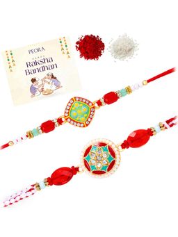 Peora - Multi-Color Bead and Stone Thread Rakhis with Greeting Card (Pack of 2)