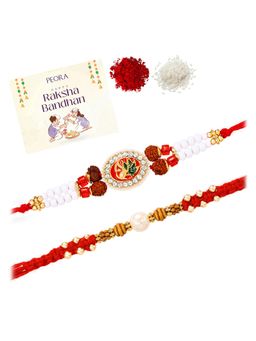 Peora - Multi-Color Rudraksha Stone Thread Rakhis with Greeting Card (Pack of 2)