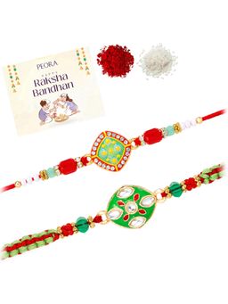 Peora - Multi-Color Bead and Stone Thread Rakhis with Greeting Card (Pack of 2)