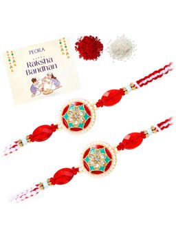Peora - Multi-Color Thread Bhaiya Rakhis with Greeting Card (Pack of 2)