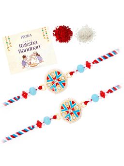 Peora - Multi-Color Beads Stone Thread Rakhis with Greeting Card (Pack of 2)