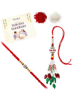 Peora - Multi-Color Thread Bhaiya Bhabhi Rakhi with Lumba and Greeting Card