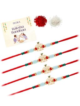 Peora - Multi-Color King Crown Thread Rakhis with Greeting Card (Pack of 4)