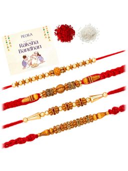 Peora - Multi-Color Beads Stone Thread Rakhis with Greeting Card (Pack of 4)