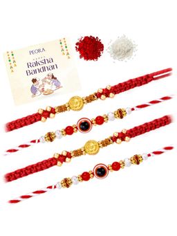 Peora - Multi-Color Beads Stone Thread Rakhis with Greeting Card (Pack of 4)