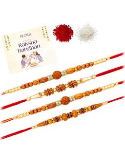 Peora - Multi-Color Stone Rudraksha Thread Rakhis with Greeting Card (Pack of 4)