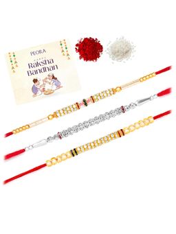 Peora - Multi-Color Stone Thread Rakhis with Greeting Card (Pack of 3)