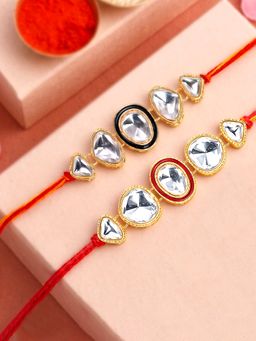 Peora - White Stone Bhaiya Thread Rakhis with Greeting Card (Pack of 2)