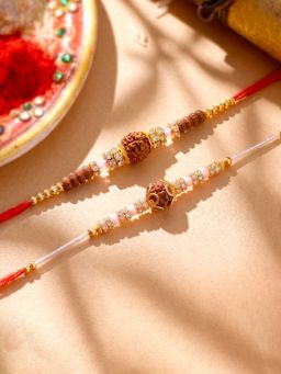 Peora - Multi-Color Stone Rudraksha Thread Rakhis with Greeting Card (Pack of 2)