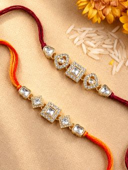 Peora - White Stone Thread Rakhis with Greeting Card (Pack of 2)