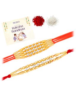 Peora - White Stone Thread Rakhis with Greeting Card (Pack of 2)