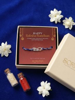 Soraya Luxe - 925 Sterling Silver Infinity Bro Purple Thread Rakhi with Card