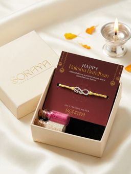 Soraya Luxe - 925 Sterling Silver Infinity Bro Yellow Thread Rakhi with Card