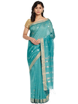 Fabindia - Blue Jamdani Cotton Silk Saree