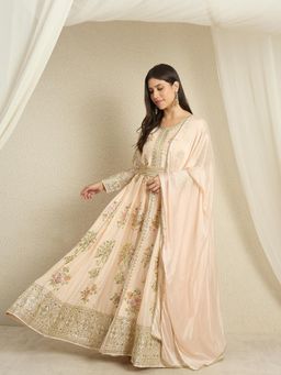 Miss Ethnik - Peach Anarkali Kurta and Pant with Dupatta Set