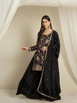 Miss Ethnik - Black Kurta and Palazzo with Dupatta Set