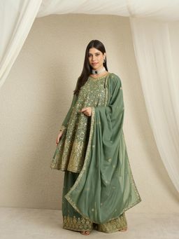 Miss Ethnik - Green Kurta and Palazzo with Dupatta Set