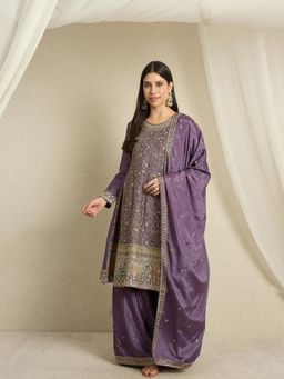 Miss Ethnik - Purple Kurta and Palazzo with Dupatta Set