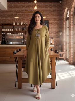 Ishnya - Rezaar Olive Green Cowl Dress