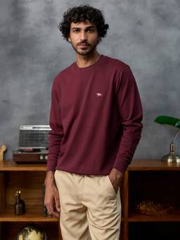 Andamen - Burgundy Men Pure Cotton Gold Finish Sweatshirt