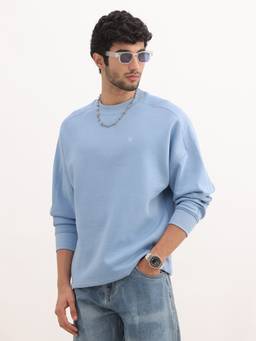 WROGN - Blue Solid Comfort Fit Sweatshirt