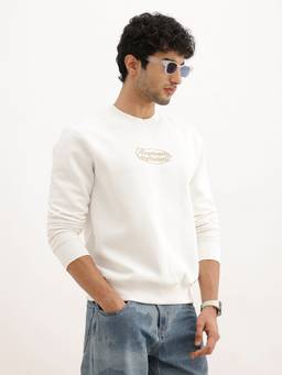 WROGN - Off White Classic Placement Printed Sweatshirt