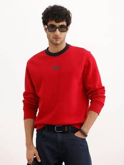 WROGN - Red Contrast Collar Placement Printed Sweatshirt
