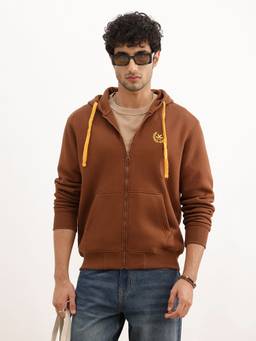WROGN - Brown Classic Printed Zipper Hoodie