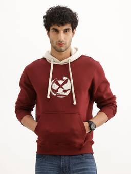 WROGN - Maroon Placement Printed Contrast Hoodie