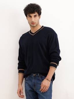 WROGN - Navy Blue Classic Tipping Knitted Sweater